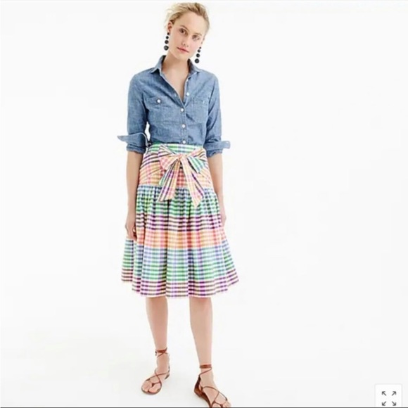 Pre Owned J. Crew Tie Bow Front Skirt in Rainbow Gingham Sz 0 - Picture 2 of 9